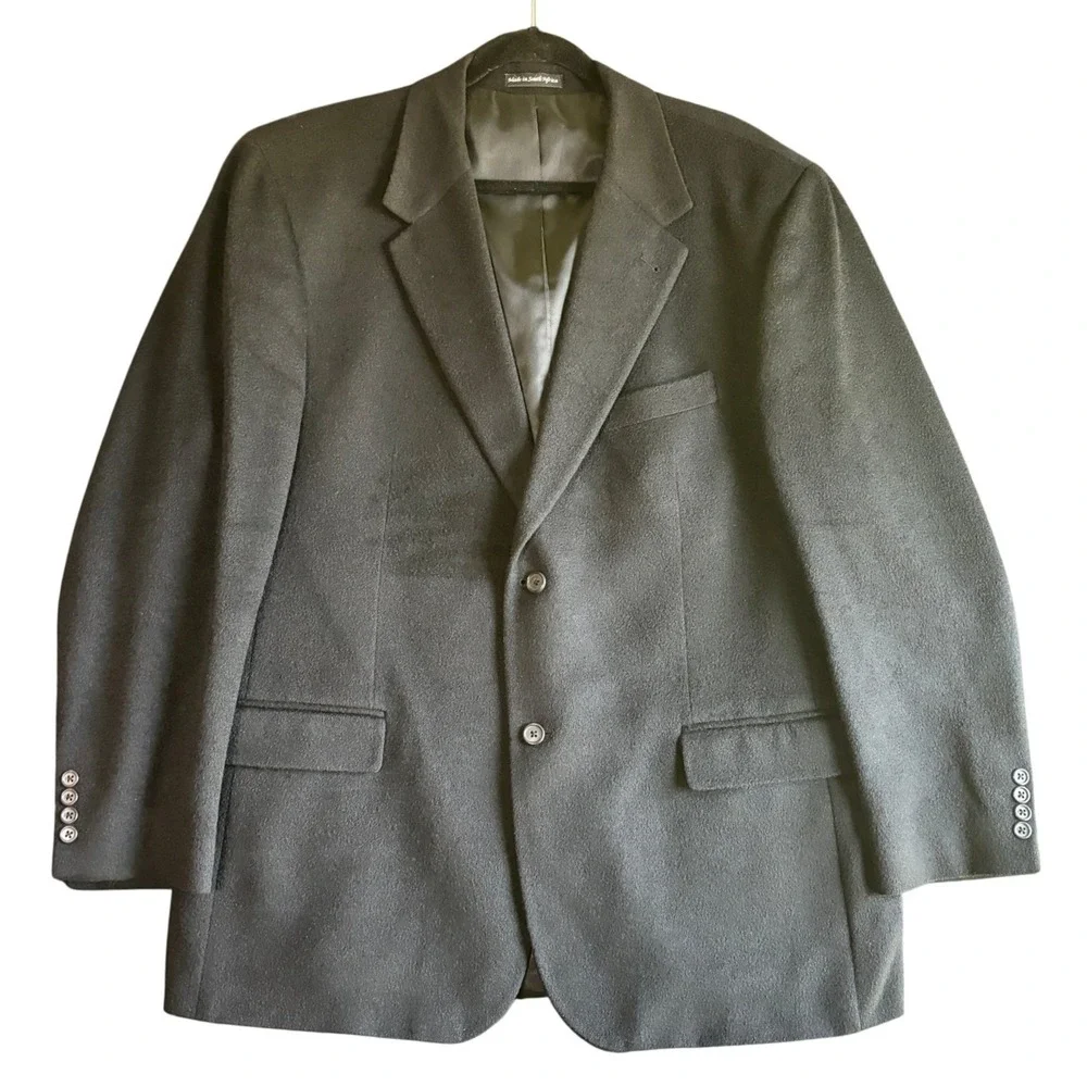 Tailors Row Mens Camel Hair Blazer Sport Coat Classic Luxe 46R Black